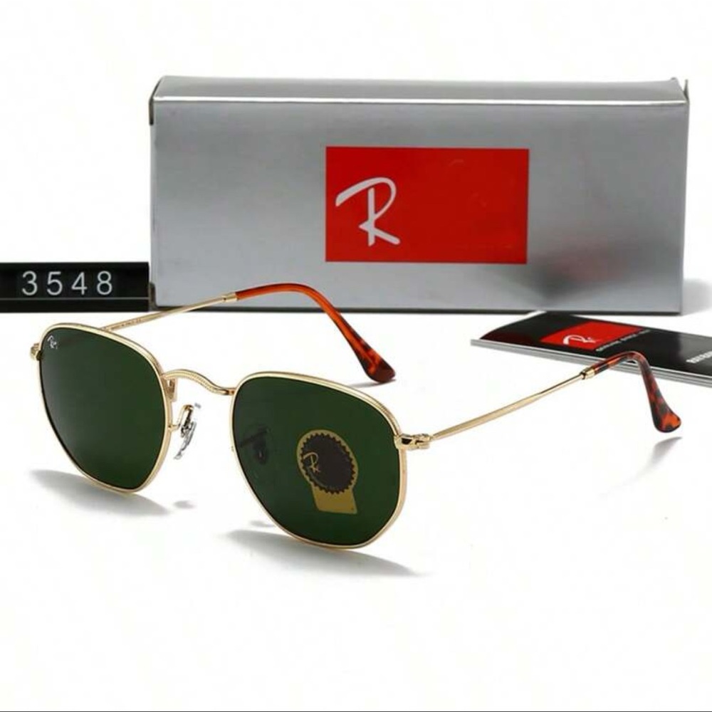 Ray-Ban Gold Frame Sunglasses with Green Lenses and Tortoiseshell Tips